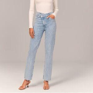 A&F Ultra High Rise 90s Straight Jean in Light with Criss-Cross Waistband